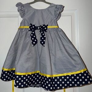 Carter's Navy and White Striped Dress with Yellow Trim